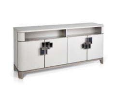 TV Cabinet Upholstered Nabuk Handle Paint Finish or Chrome Decorated with Mosaic