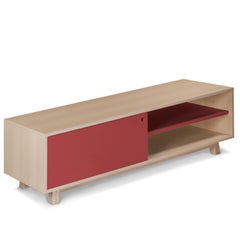 French handcrafted 1-door wooden red TV Cabinet, Design Eric Gizard, Paris