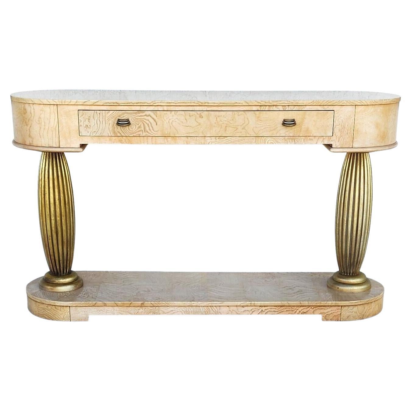 Tv Console Sofa Table Burl by Henredon For Sale