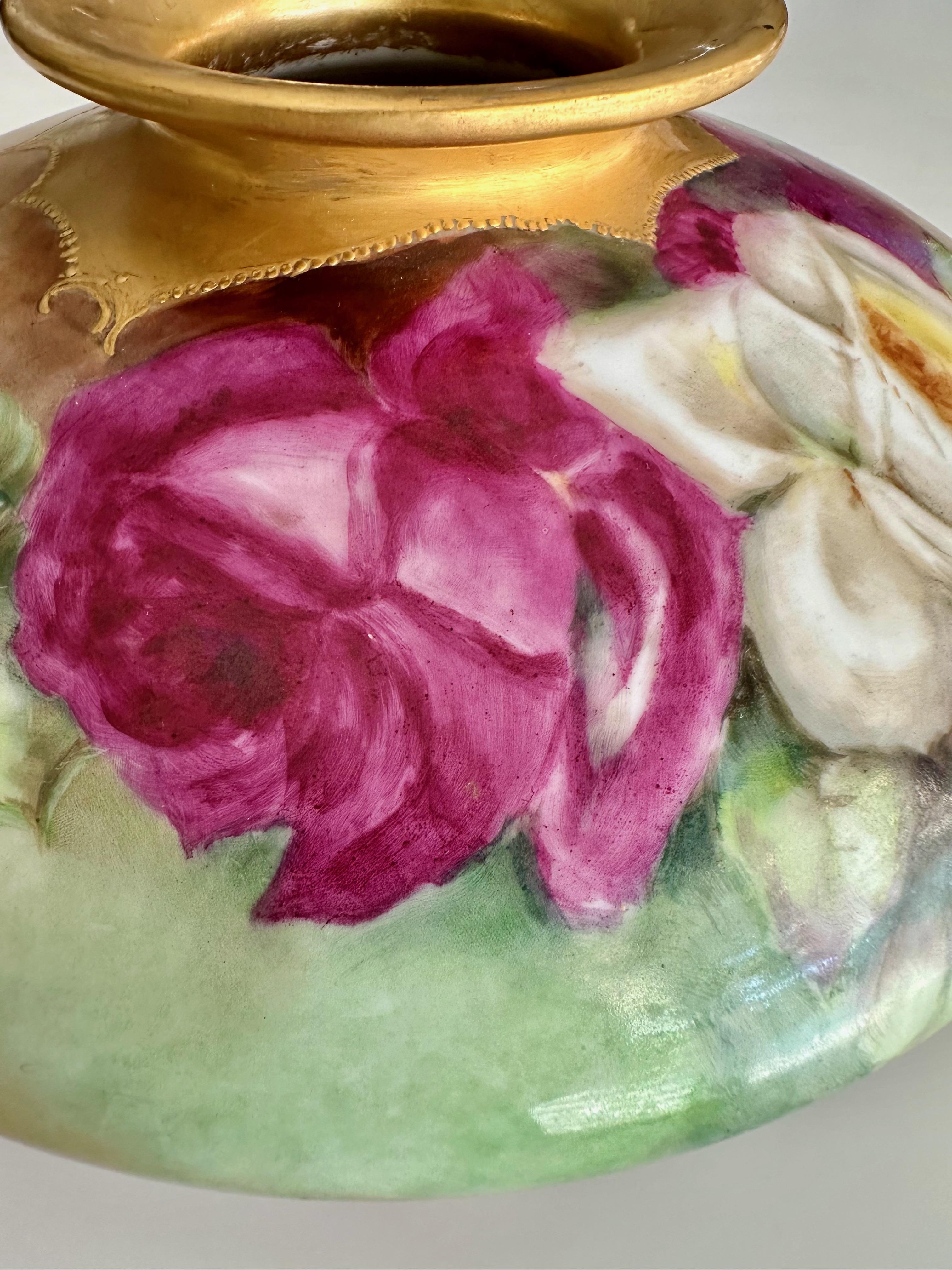 T&V Limoges Hand Painted Roses Squat Vase For Sale 7