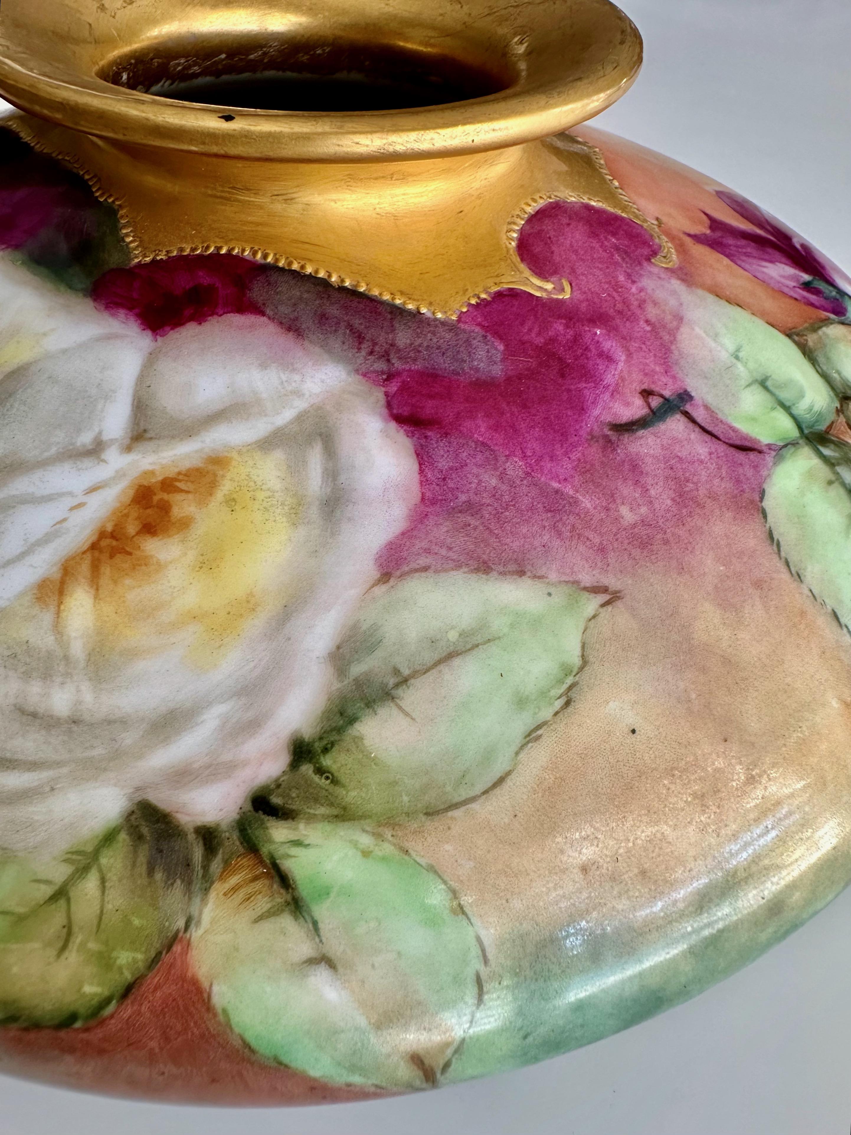 T&V Limoges Hand Painted Roses Squat Vase For Sale 8