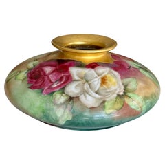 T&V Limoges Hand Painted Roses Squat Vase