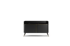 Contemporary Sideaboard Black Lacquering Black Crossed Leather Marble Top