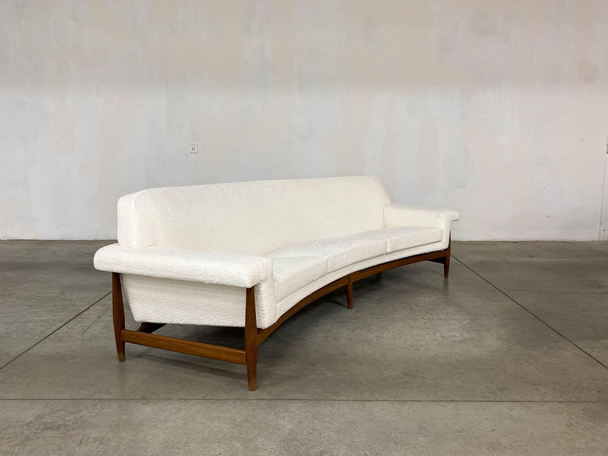 Wool TV Sofa in Teak White Bouclette by Johannes Andersen for Trensum, 1958 For Sale