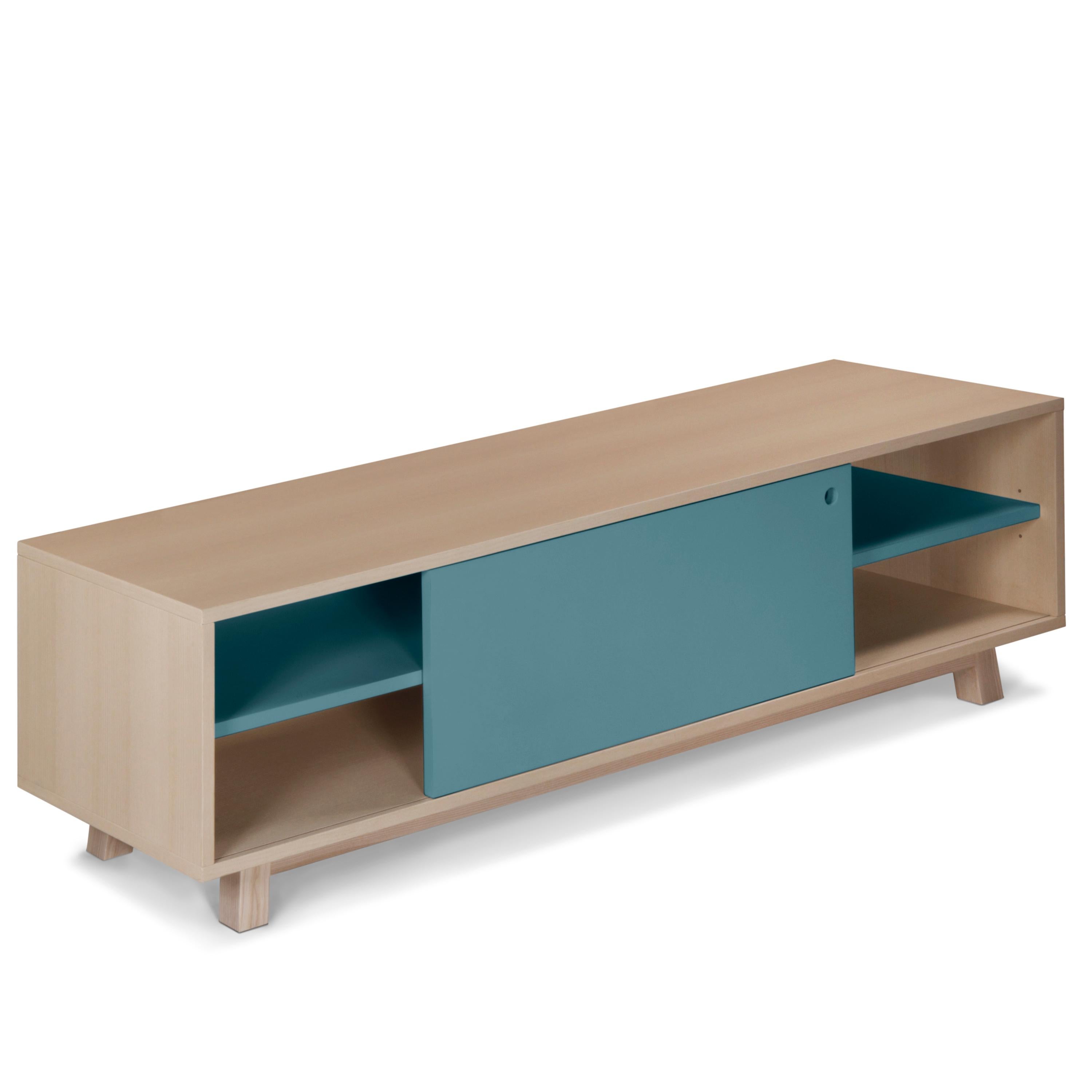 Lacquered TV cabinet with 1 sliding door, design Eric Gizard, Paris - 11 colours available For Sale
