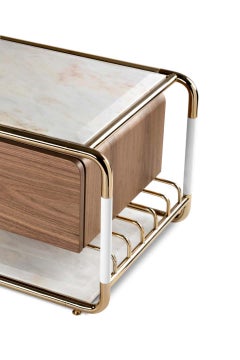 TV Table in Brass, Marble and Wood