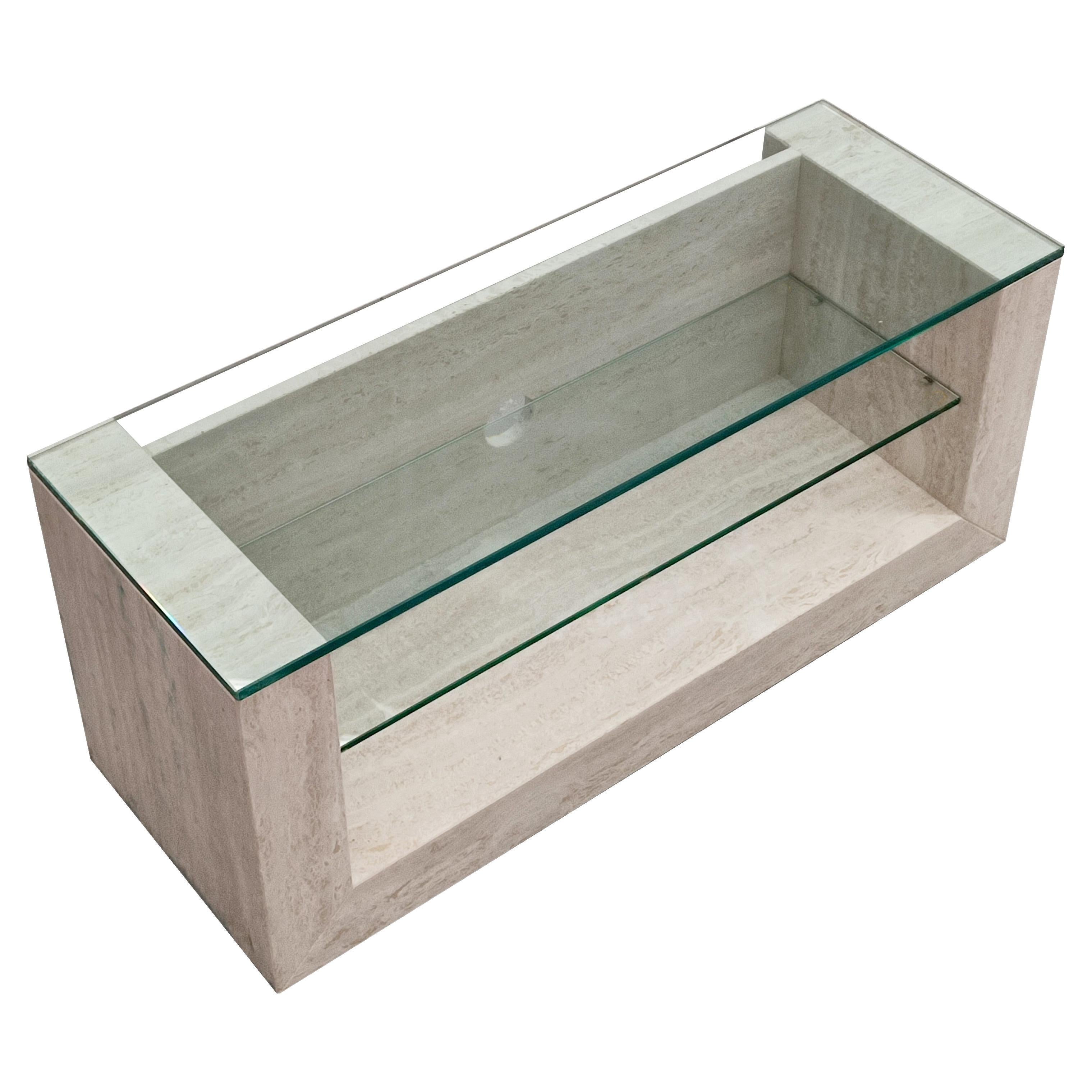 TV TABLE Travertine Marble & Crystals Wheels Contemporary Made in Spain In Stock For Sale