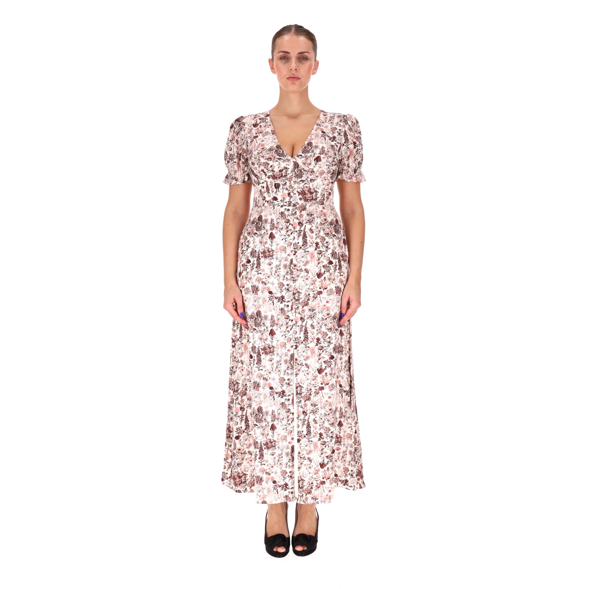TVF for DVF - Robe midi à manches bouffantes et imprimé floral

Base ivoire à imprimé floral rose/brun poussiéreux, en viscose.

Décolleté en V, manches courtes bouffantes et jupe midi évasée avec fente sur le devant.

Rrp Approx. £270

Taille -