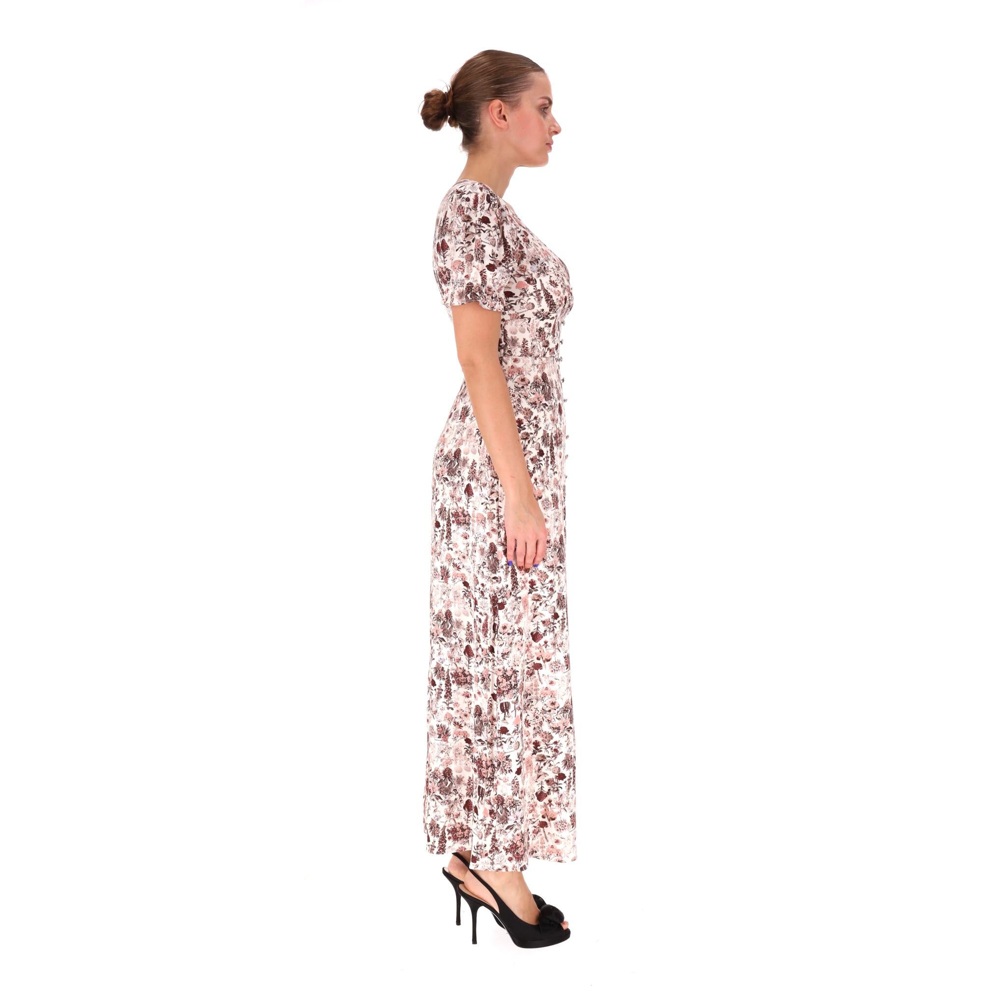 Beige TVF for DVF - Robe midi à manches bouffantes et imprimé floral en vente