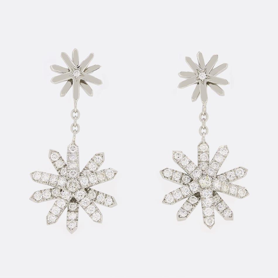 Victorian TVJ 0.80 Carat Diamond Snowflake Drop Earrings
