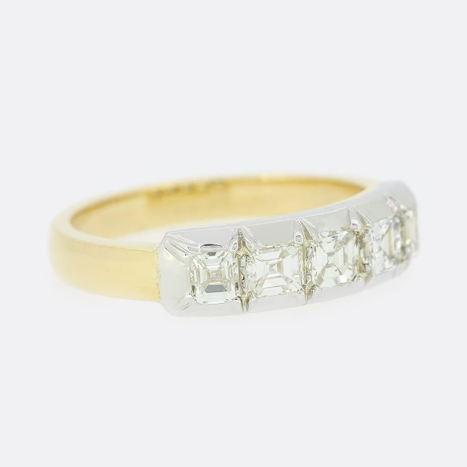 Georgian TVJ 0.90 Carat Asscher Cut Diamond Five Stone Ring For Sale