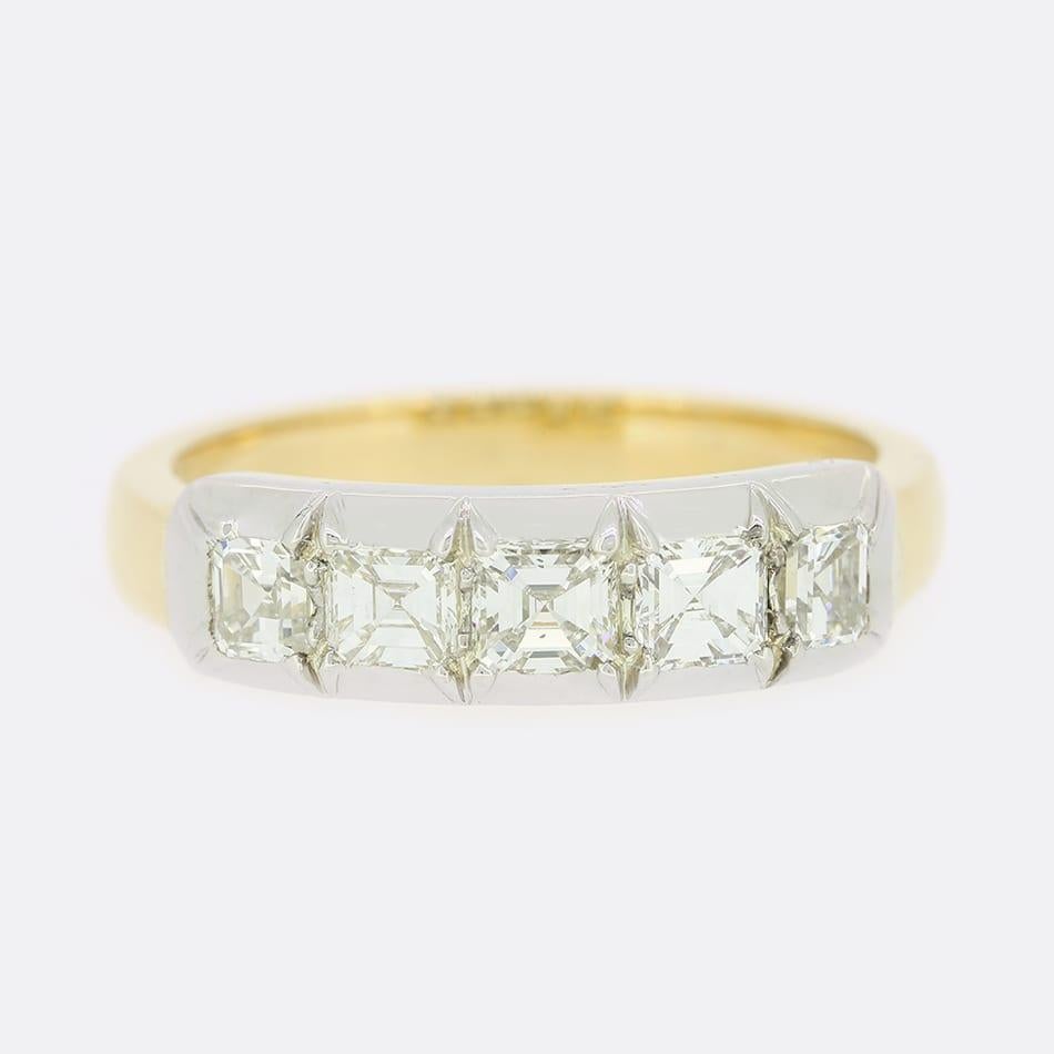 Women's TVJ 0.90 Carat Asscher Cut Diamond Five Stone Ring For Sale