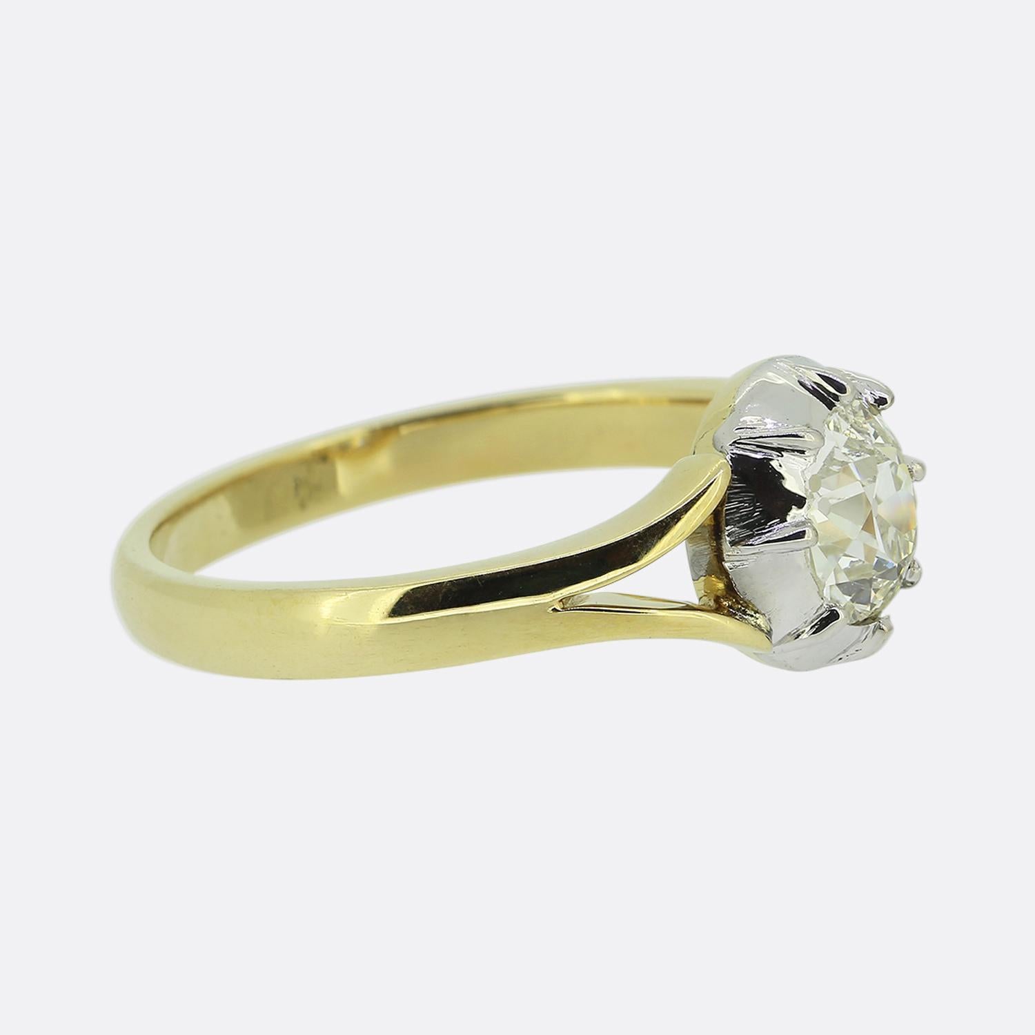 Georgien TVJ Bague solitaire en diamant de taille européenne ancienne de 0,94 carat en vente