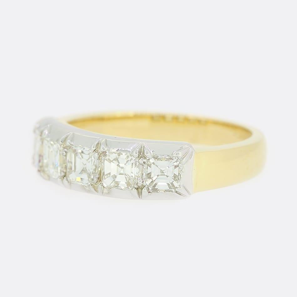 Georgian TVJ 1.00 Carat Asscher Cut Diamond Five Stone Ring For Sale