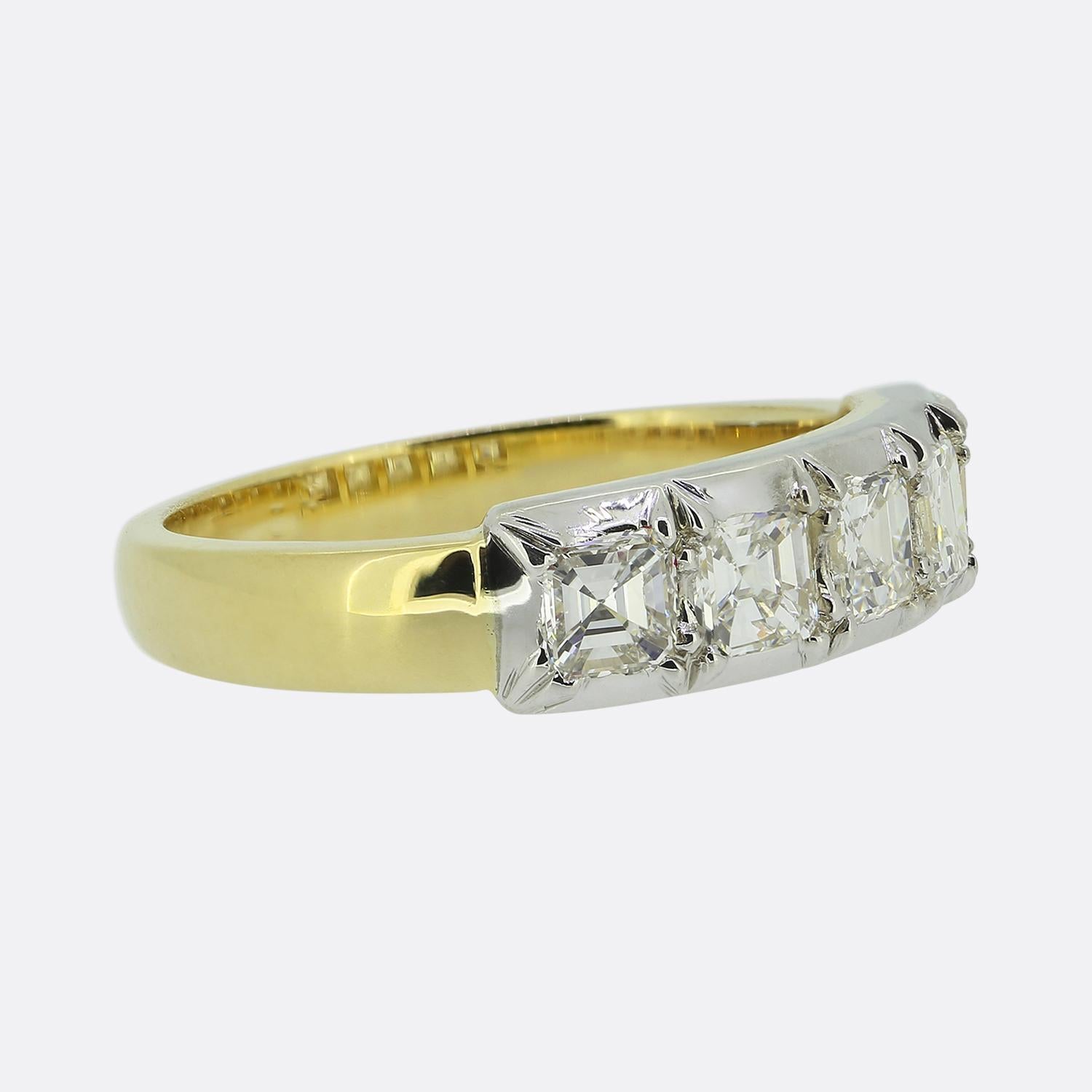 TVJ 1.00 Karat Asscher Cut Diamant Fünf-Stein-Ring (Georgian) im Angebot