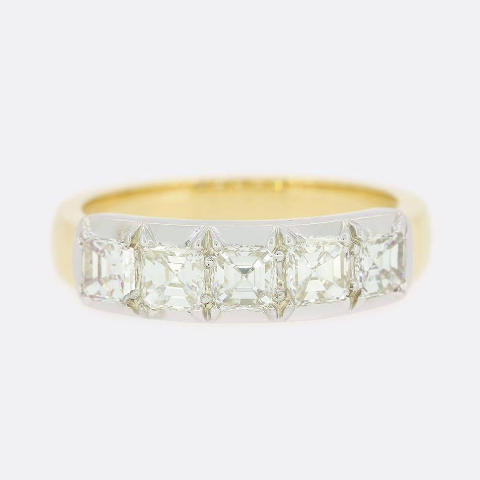 Women's TVJ 1.00 Carat Asscher Cut Diamond Five Stone Ring For Sale