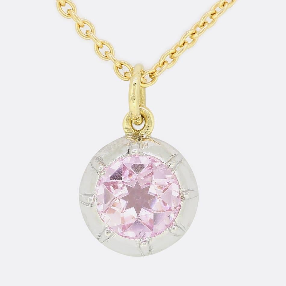 Georgian TVJ 1.00 Carat Old Cut Pink Topaz Pendant For Sale