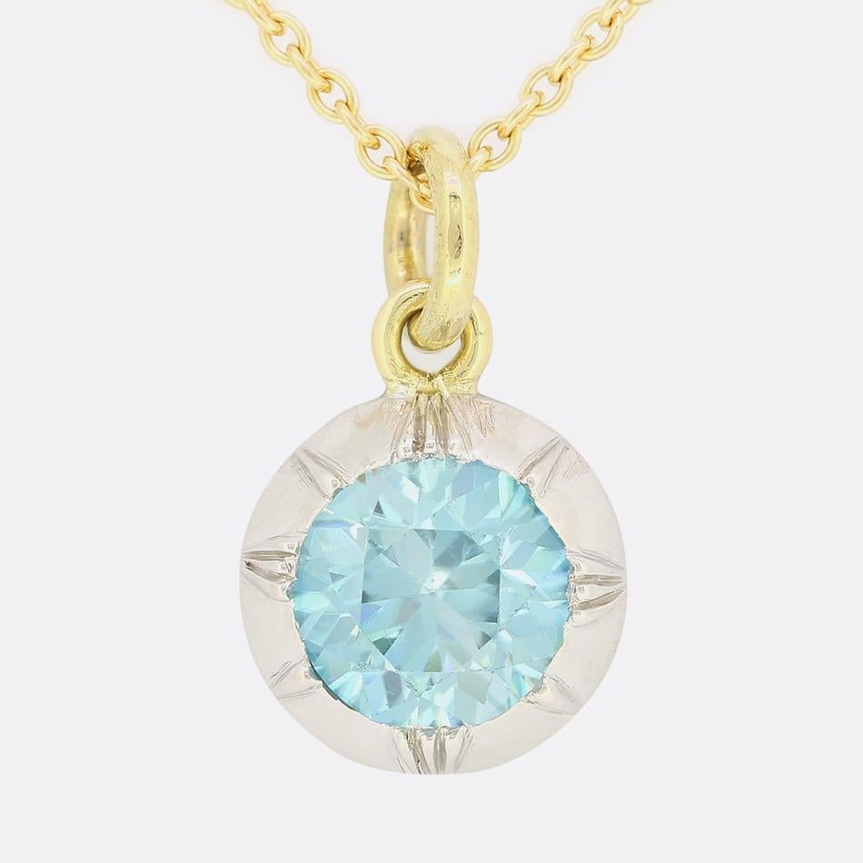 Georgian TVJ 1.65 Carat Blue Zircon Pendant For Sale