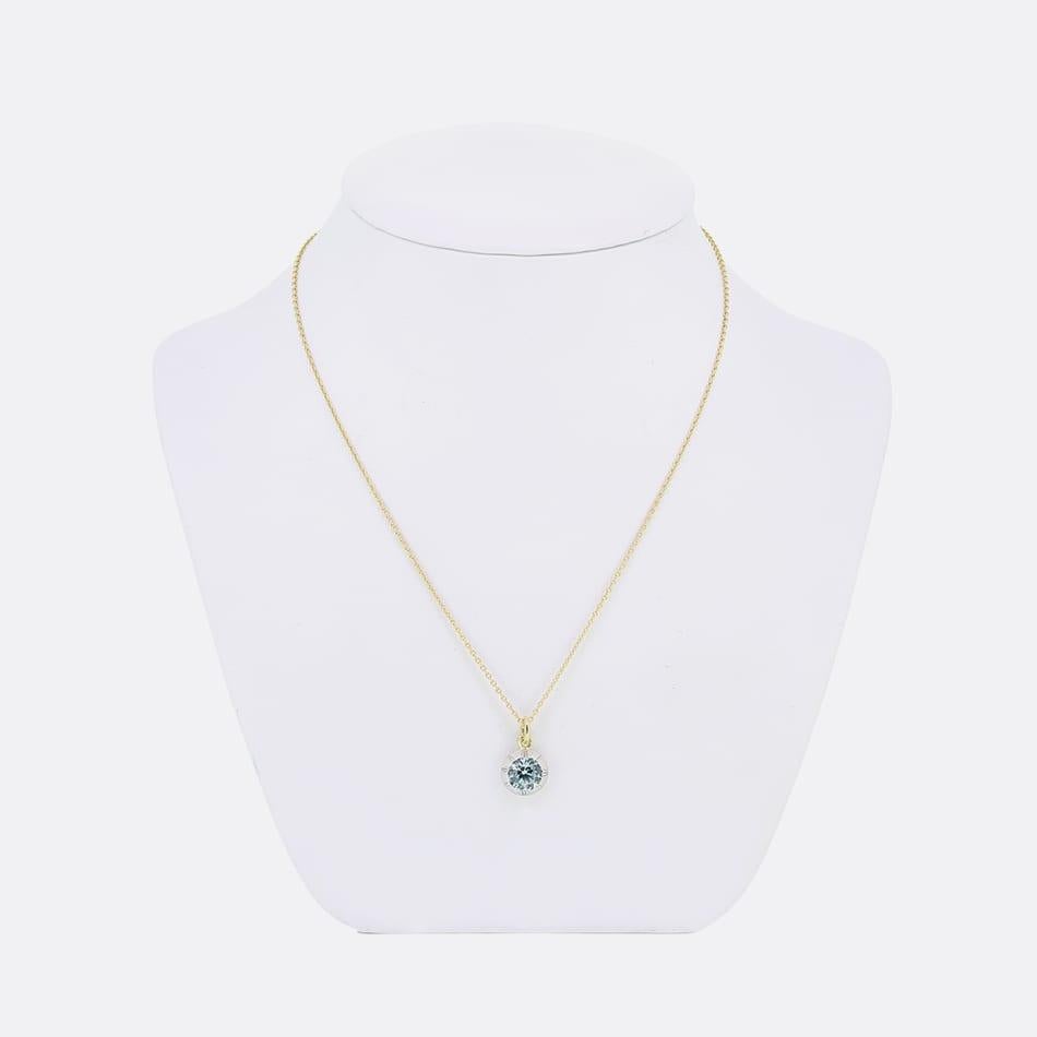 Round Cut TVJ 1.65 Carat Blue Zircon Pendant For Sale