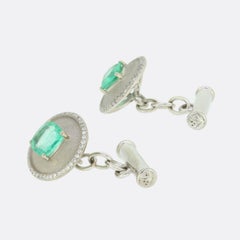 TVJ Boutons de manchette ronds en émeraude et diamant