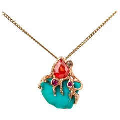 TVRRINI 18K Rose Gold Turquoise Sapphire Ruby & Diamond Pendant