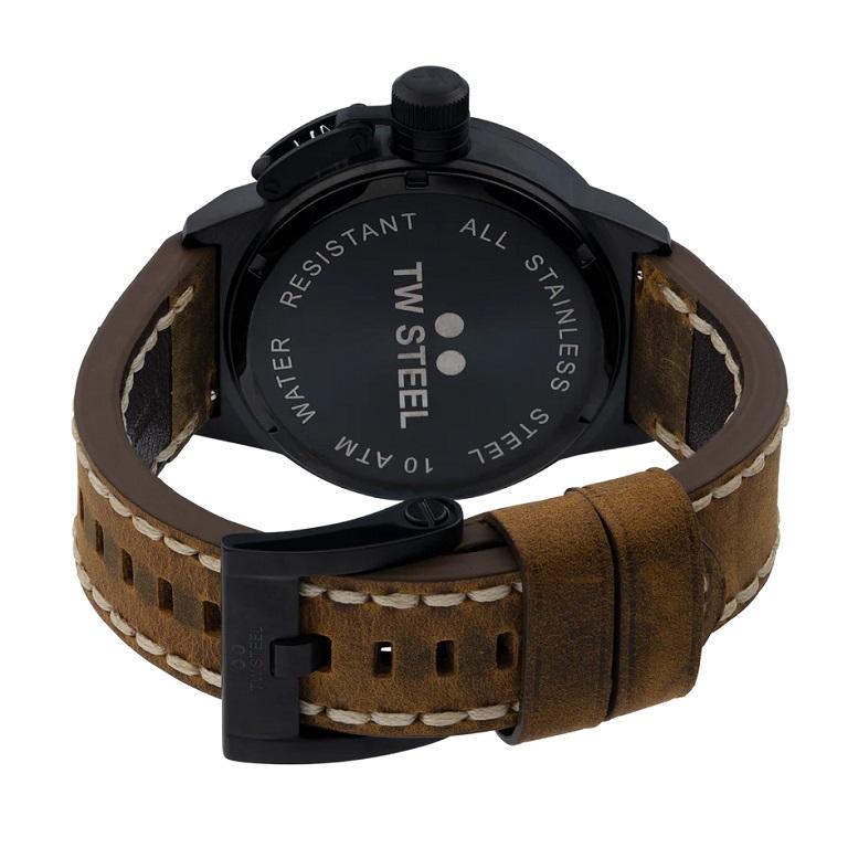 Women's or Men's TW Steel 45mm Black Dial PVD Black Plated Brown Leather Strap Watch CS103 For Sale