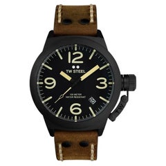 TW Steel 45mm Black Dial PVD Black Plated Brown Leather Strap Watch CS103