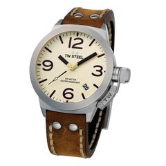TW Steel 45mm Cream Dial Brown Italian Leather Strap Watch CS100