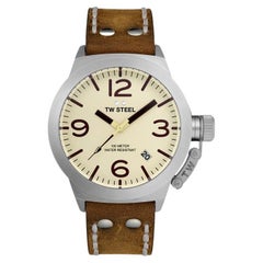 Used TW Steel 45mm Cream Dial Brown Italian Leather Strap Watch CS100