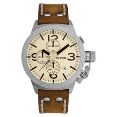 Used TW Steel 45mm Cream Dial Brown Italian Leather Strap Watch CS104