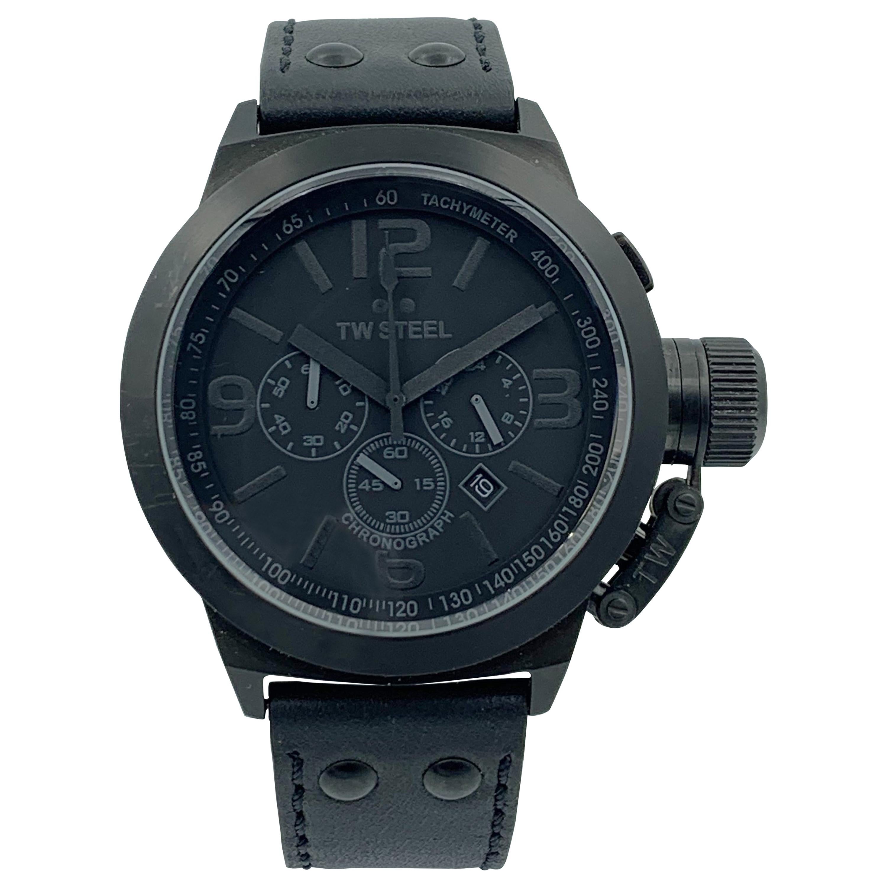 TW Steel Canteen Chronograph Cool Black Dial Black Leather Men's Watch