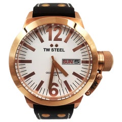 TW Steel Gold-Plated Canteed Day Date White Dial Quartz Men's Watch CE1017