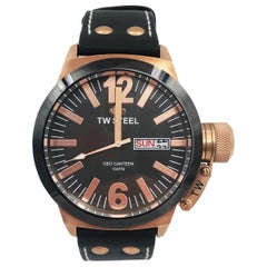 Used TW Steel Gold-Plated Leather Black Dial Day Date Quartz Men's Watch CE1039