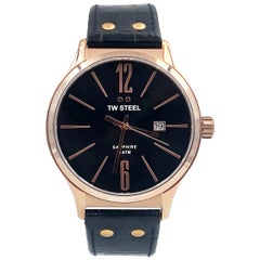 Used TW Steel Slimline Gold Plated Black Leather Quartz Men's Watch TW1303