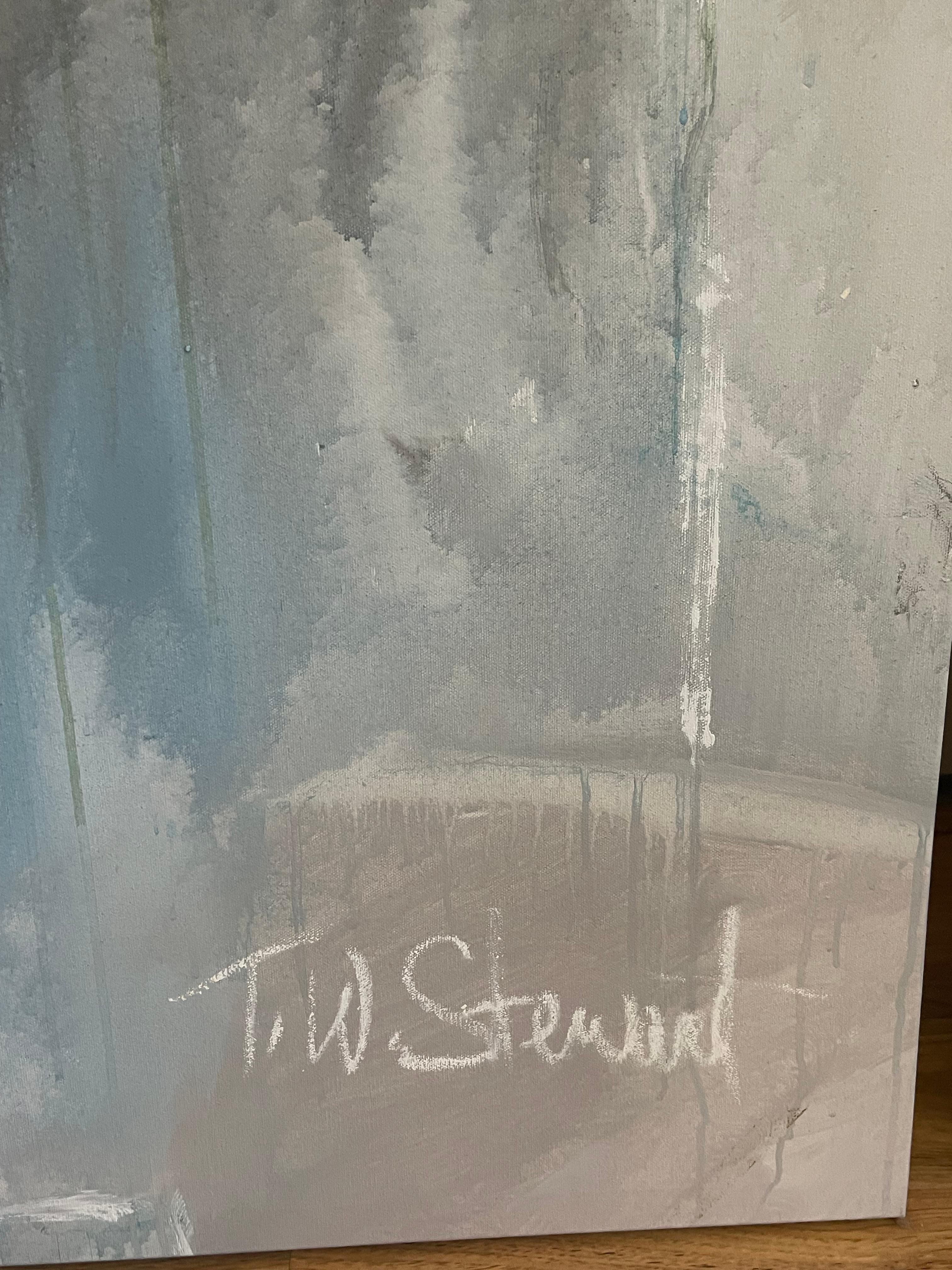 TW Stuart Paar blaue abstrakte große Skala Gemälde (Leinwand) im Angebot