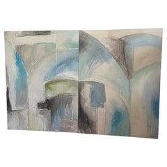 TW Stuart Pareja de cuadros abstractos azules en escala grande