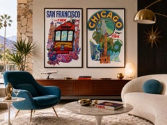 TWA Chicago c1960s Airline Travel Advertising Poster, David Klein