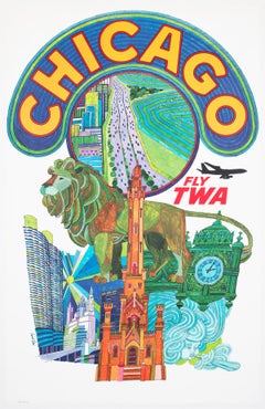 TWA Chicago c1960s Airline Travel Advertising Poster, David Klein