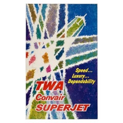 TWA CONVAIR SUPERJET Authentic Original Vintage Airline Travel MCM Poster KLEIN