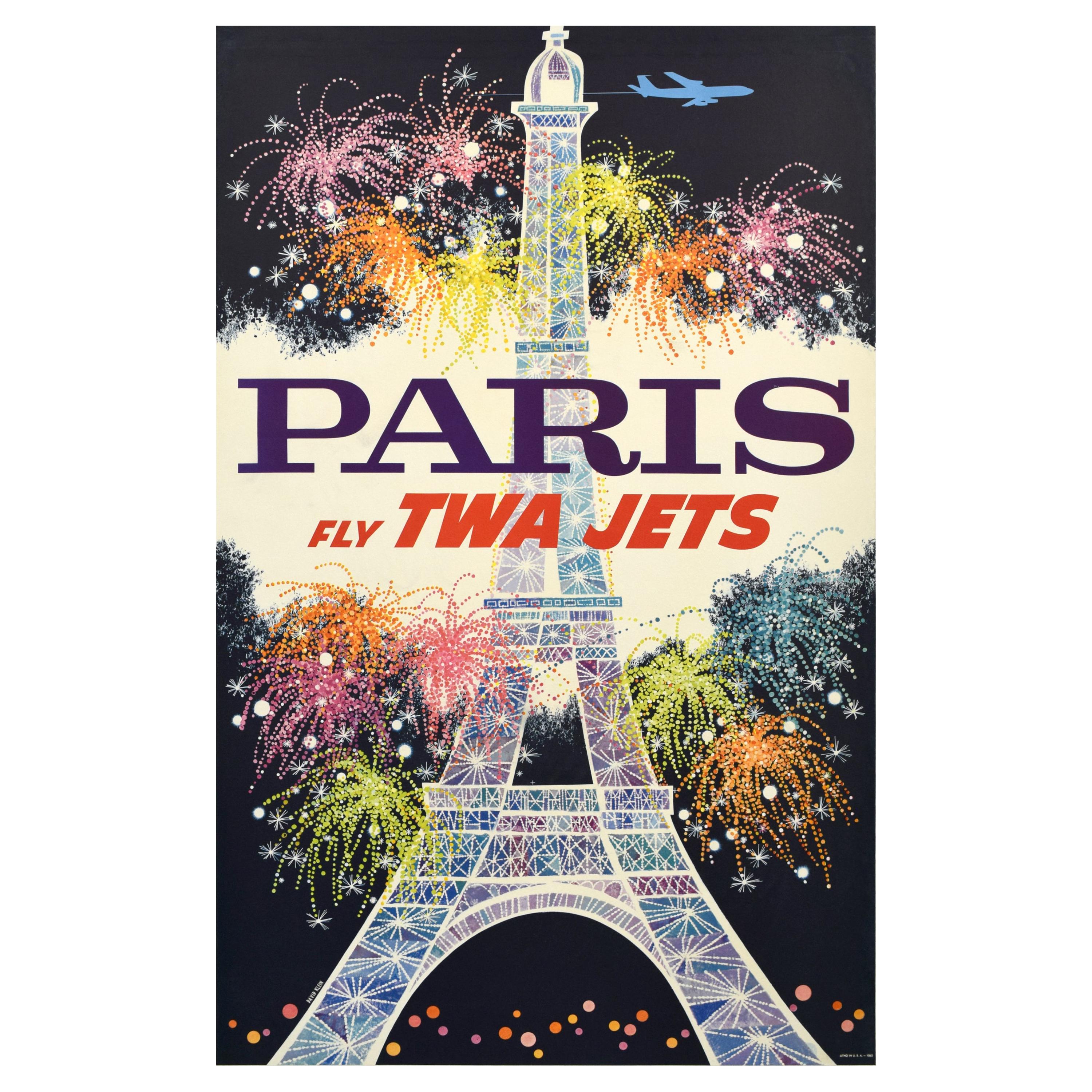 TWA Original 1960s Airline Travel Poster Paris, David Klein