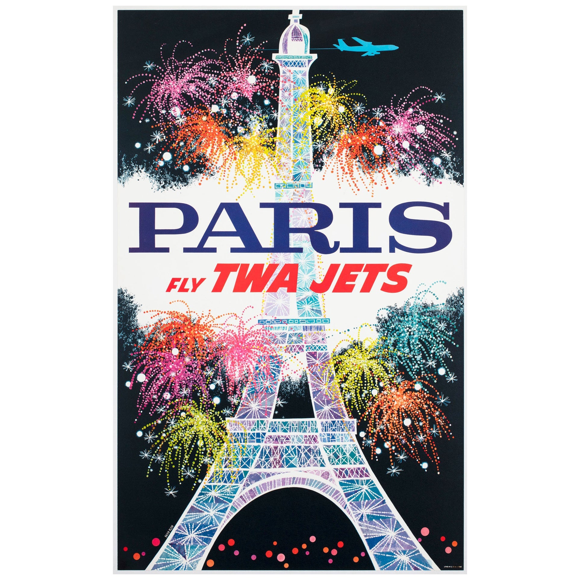 TWA Paris 1962 Airline Travel Advertising Poster, David Klein
