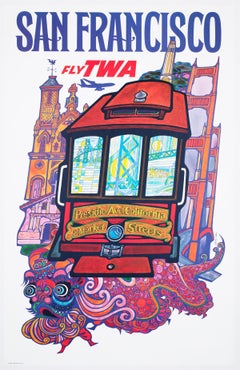 TWA San Francisco c1960s Airline Travel Advertising Poster, David Klein