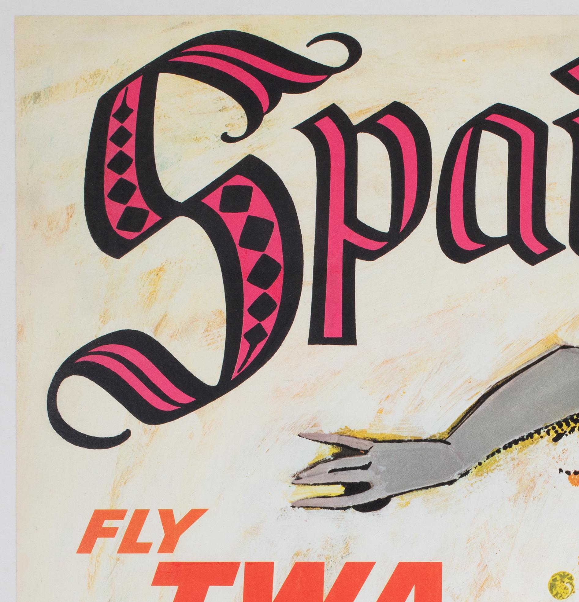 TWA España Cartel publicitario de viajes en avión de los años 60, David Klein Español en venta