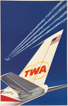 TWA STAR STREAM JET Authentic Original Vintage Airline Travel Poster DAVID KLEIN