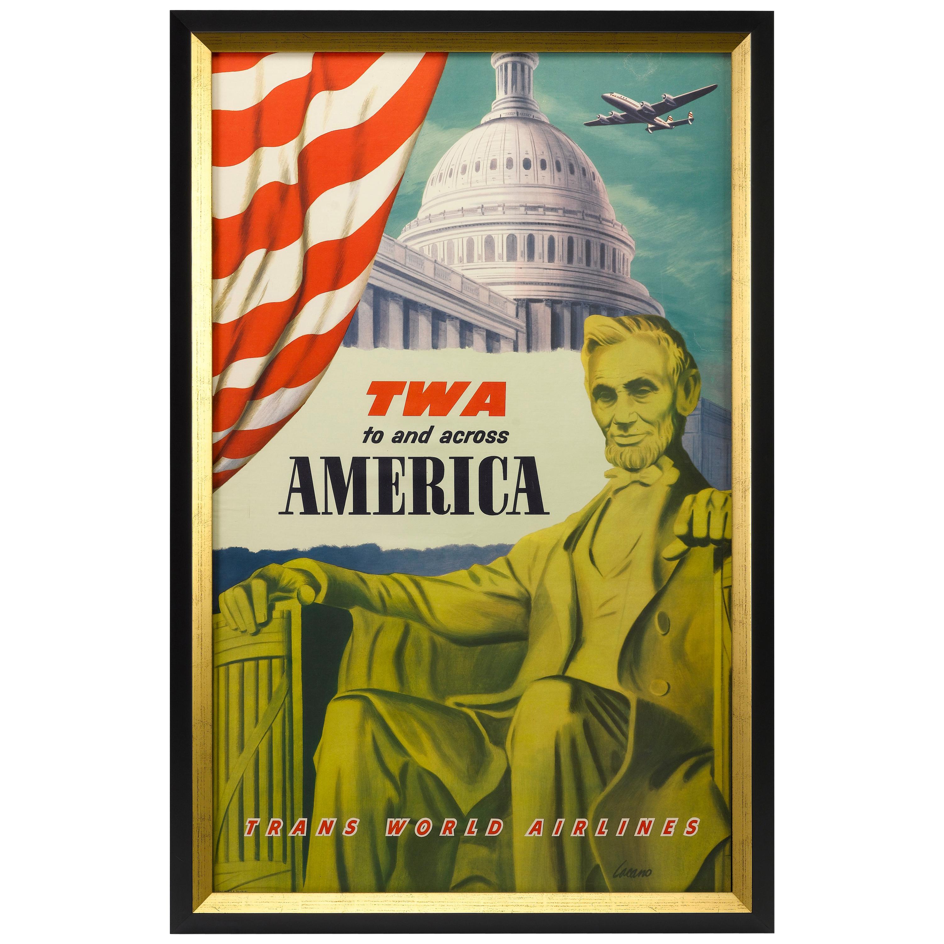 "TWA to and across America" Washington DC Vintage Travel Poster by Frank Lacano