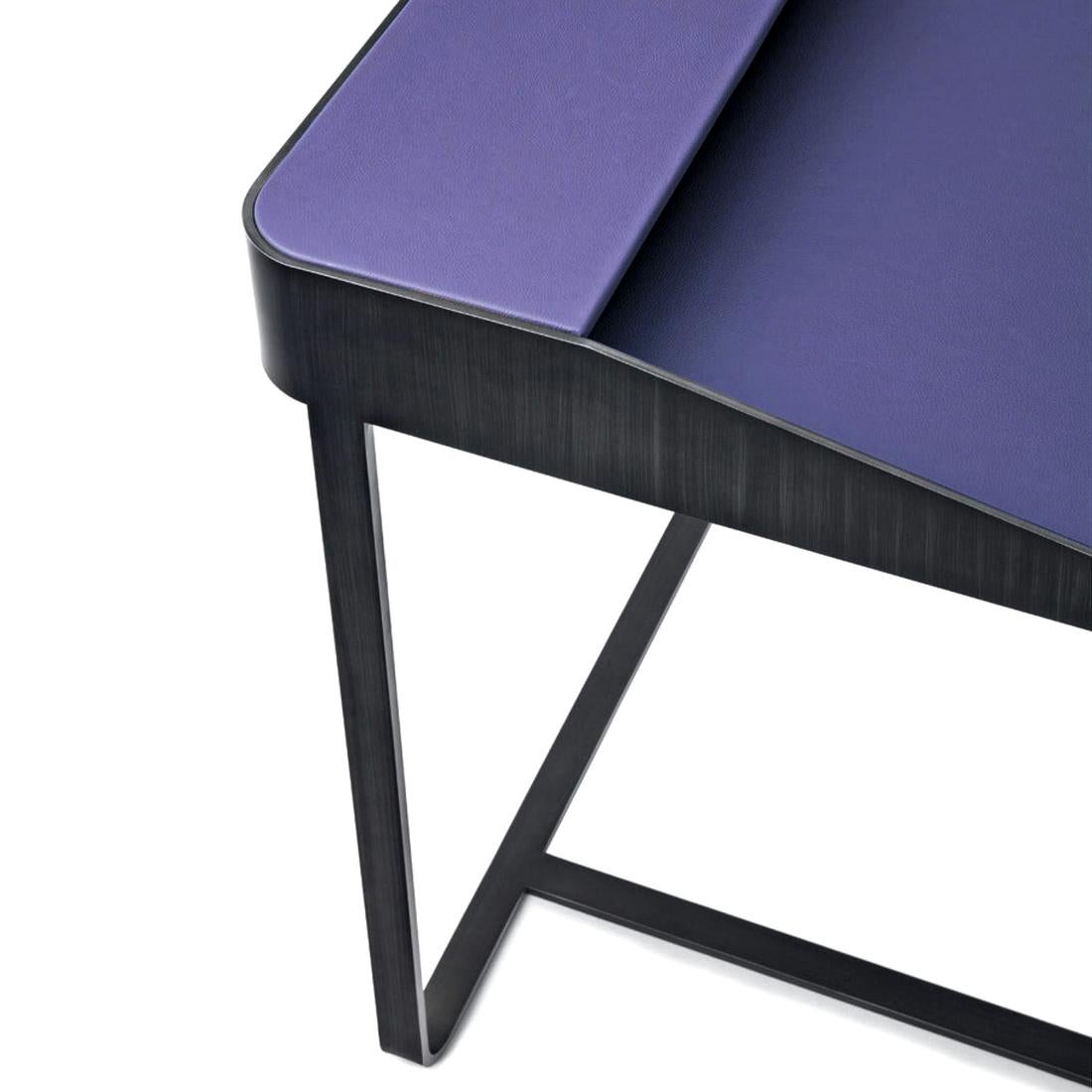 Modern Twain Blue Leather Desk, Designed by Gordon Guillaumier, Made in Italy For Sale