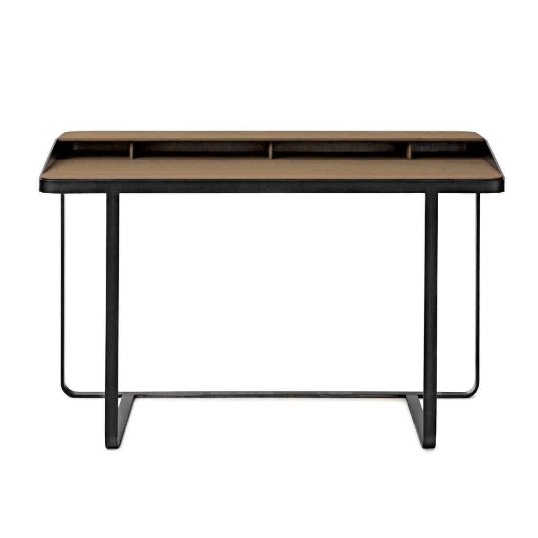 Modern Twain, Brown Leather Desk, Designed by Gordon Guillaumier, Made in Italy For Sale