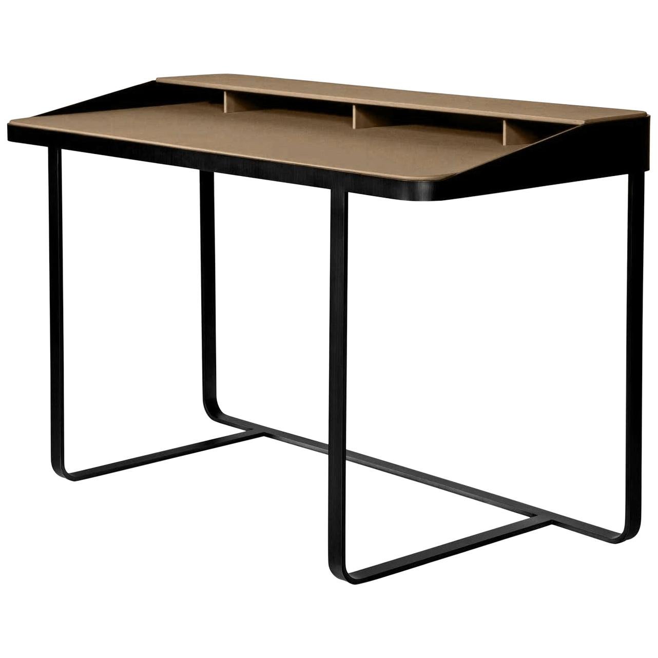 Twain, Brown Leather Desk, Designed by Gordon Guillaumier, Made in Italy For Sale