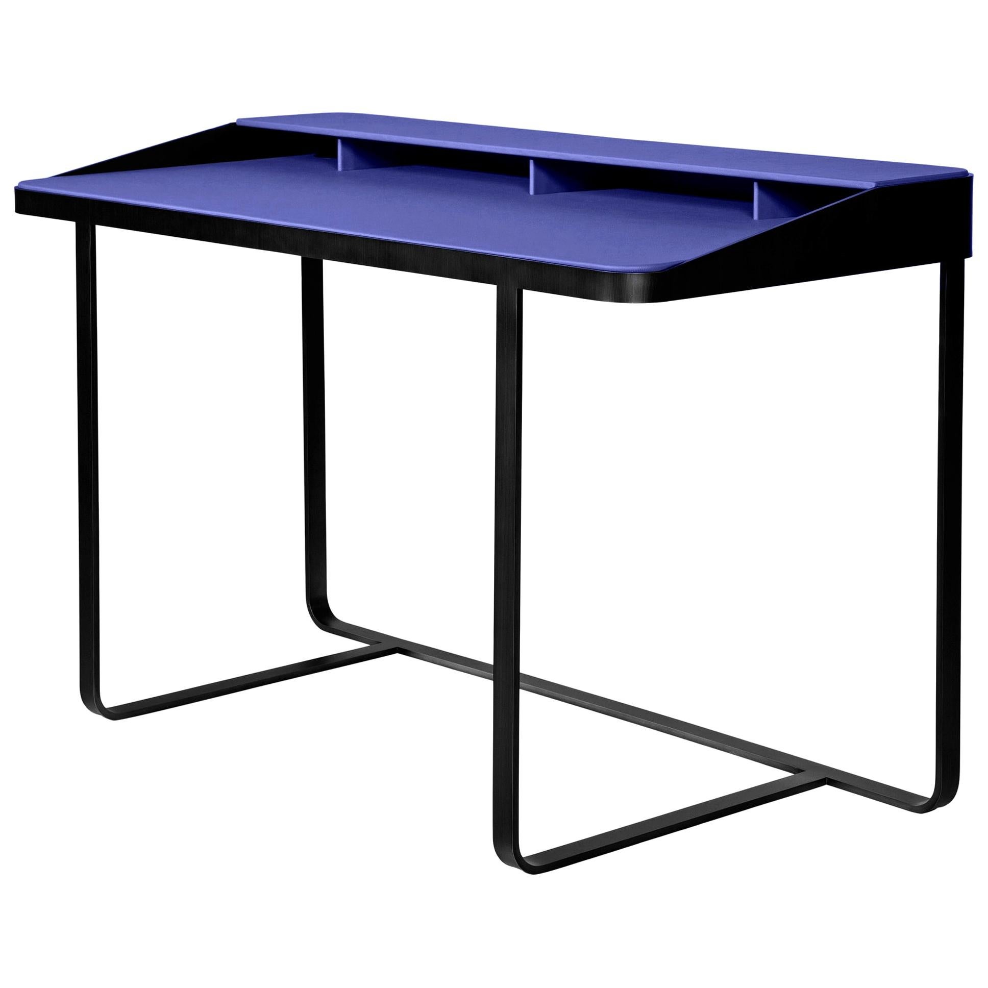 Twain Blue Leather Desk, by Gordon Guillaumier, In stock in Los Angeles