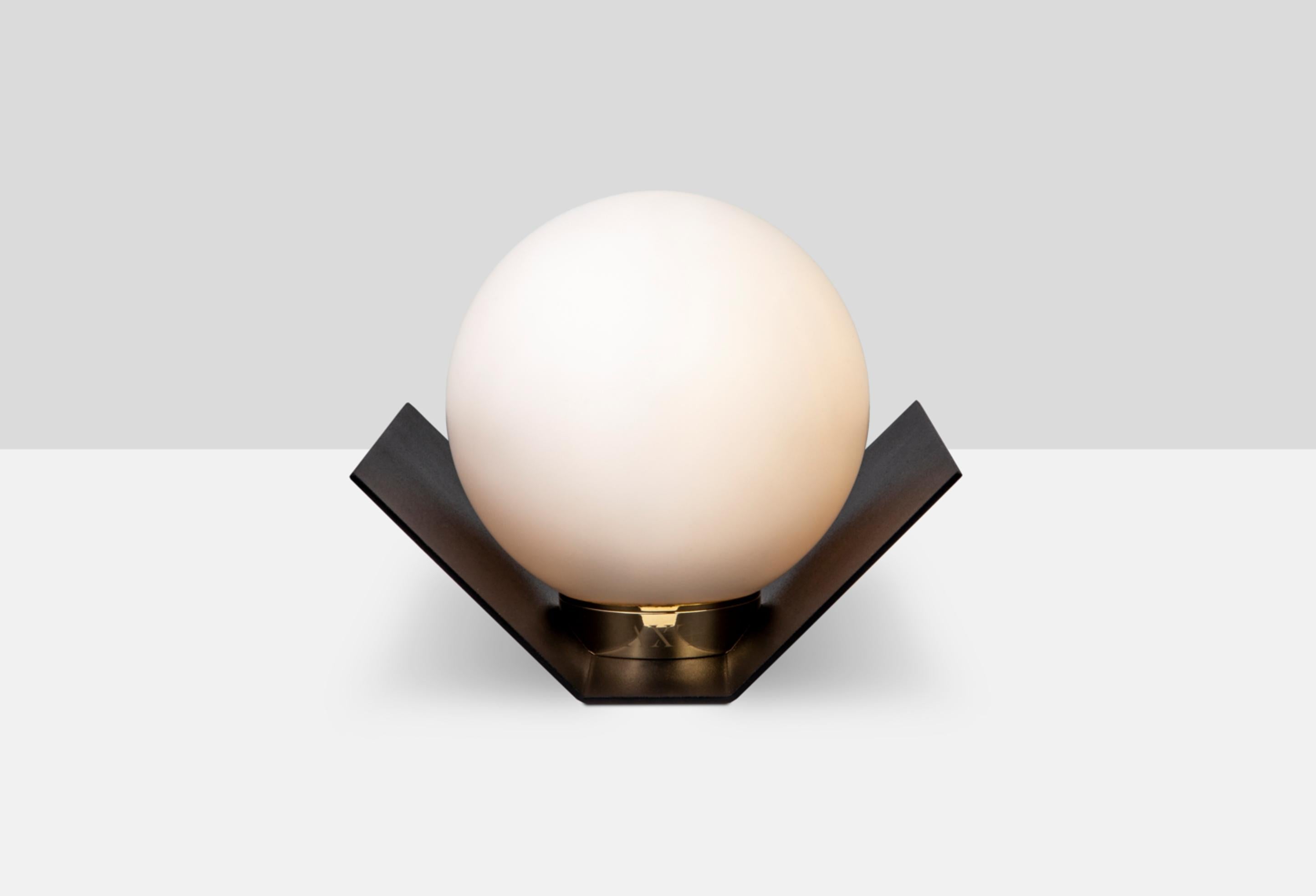 Twain Ex jet black wall light by Lexavala
Dimensions: W 16 x D 16 x H 13 cm 
Materials: brass or stainless steel ring touching the glass.

There are two lenghts of socket covers, extending over the LED. Two short are to be found in Suspended and